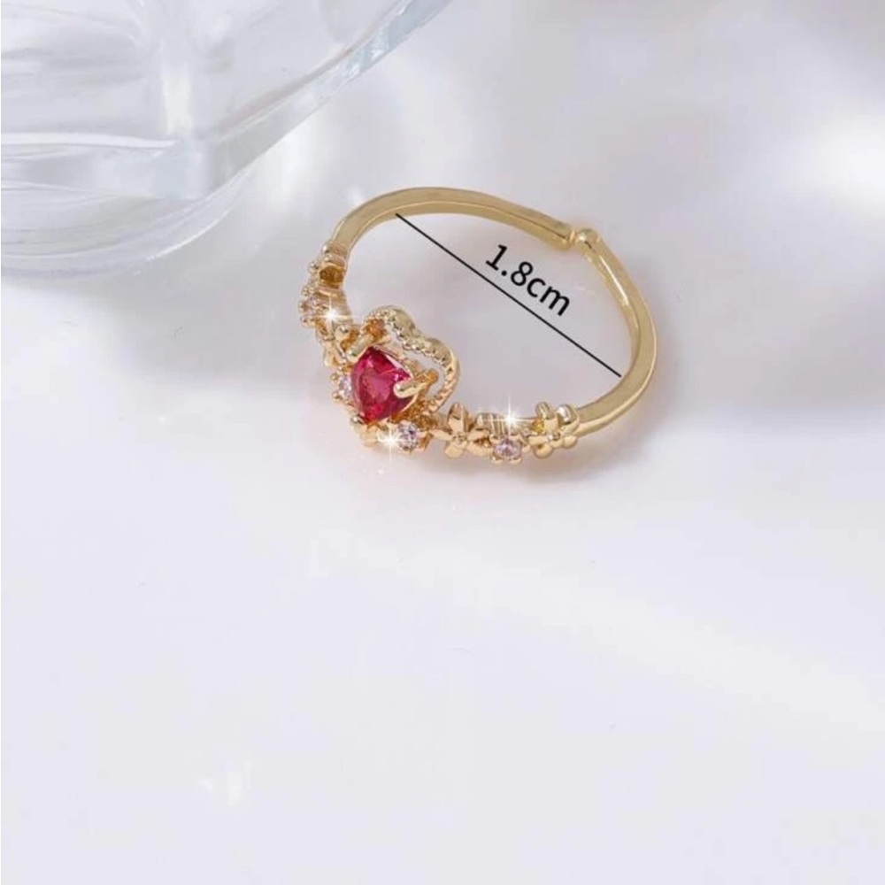 ruby color heart cuff ring - Picture 2 of 3
